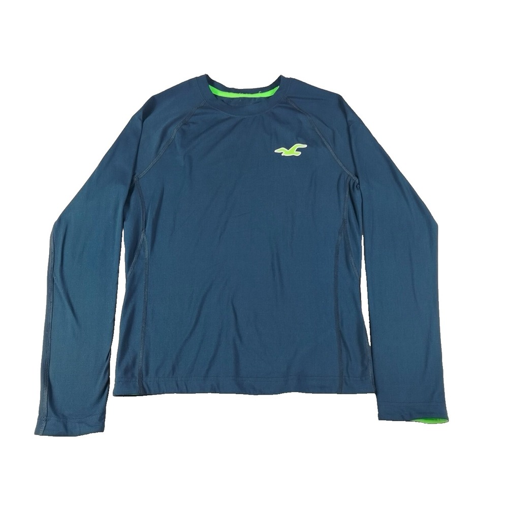 Hollister Mens Performance T-Shirt Long Sleeve Crew Neck Stretch Navy Size S